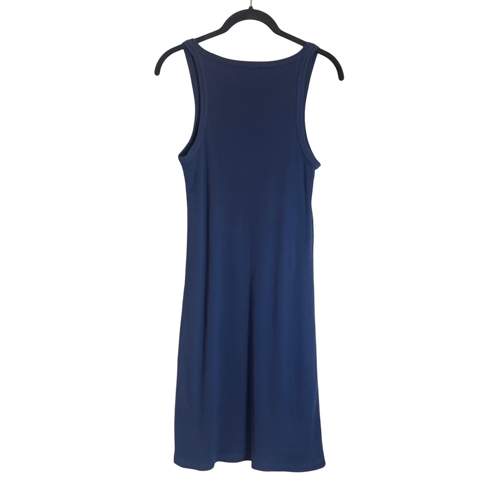 Ralph Lauren Navy Blue Ribbed Pima Cotton Tank Dress Medium Pony Logo Sleeveless - Picture 3 of 4
